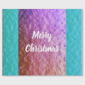 バラ素朴金ゴールドピンクティール(緑がかった色)ブルーメリークリスマス ラッピングペーパー (フラット)