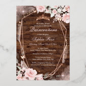 バラ素朴金ゴールドピンクバタフライフローラキンセアニェラ 箔招待状 (正面)