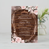 バラ素朴金ゴールドピンクバタフライフローラキンセアニェラ 箔招待状 (立ち正面)