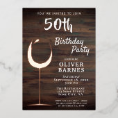 バラ素朴金ゴールドワイングラス50誕生日 箔招待状 (正面)