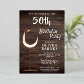 バラ素朴金ゴールドワイングラス50誕生日 箔招待状 (立ち正面)