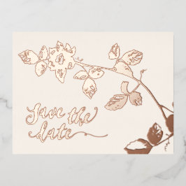 バラ素朴金ゴールド植物結婚式日付を保存 箔招待状ポストカード