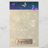 バラ紫色の蝶と名前 便箋 (正面)