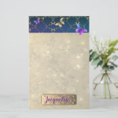 バラ紫色の蝶と名前 便箋 (スタンド正面)