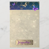 バラ紫色の蝶と名前 便箋 (正面)