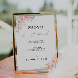 バラ結婚のフォトゲストブックのサインテンプレート、 招待状