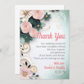 バラ結婚の紙クイルミネラルグリカスタマイズン サンキューカード (正面/裏面)