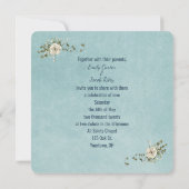 バラ結婚の花束を持つハートリボンとリング 招待状 (裏面)