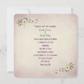 バラ結婚の花束を持つハートリボンとリング 招待状 (裏面)