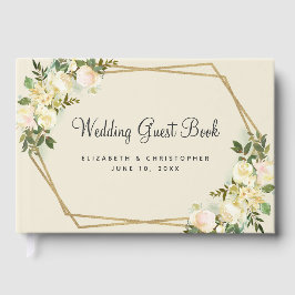バラ結婚の金ゴールドフレーム水色シックフローラ ゲストブック
