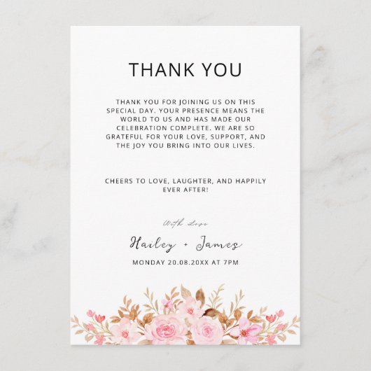 バラ結婚のThank You Napkinノートメニュー メニュー (正面)
