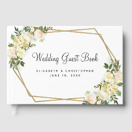 バラ結婚ズホワイト金ゴールドフレームウォーターカラーシック ゲストブック
