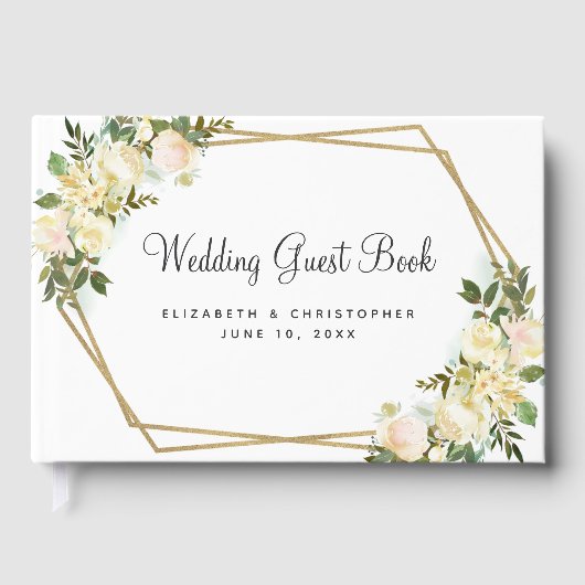 バラ結婚ズホワイト金ゴールドフレームウォーターカラーシック ゲストブック (正面)