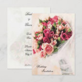バラ結婚ブーケ 招待状 (正面/裏面)