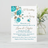 バラ結婚式招待状とターコイズおよび金ゴールド 招待状 (スタンド正面)