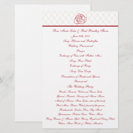 バラ結婚式 プログラム (正面/裏面)