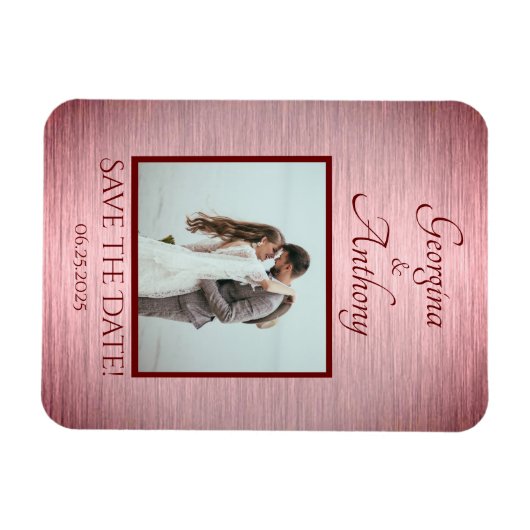 バラ結婚金ゴールドの写カスタム真の保存日付 マグネット (横)