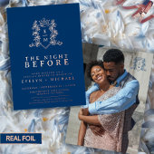 バラ結婚金ゴールドブルーモノグラムの前の夜 箔招待状