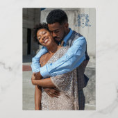 バラ結婚金ゴールドブルーモノグラムの前の夜 箔招待状 (裏面)