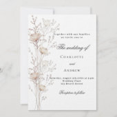 バラ結婚金ゴールドホワイトワイルドフラワー贅沢 招待状 (正面)