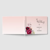 バラ結婚金ゴールド赤面ピンクブルゴーニュ花模様 ゲストブック (全面)