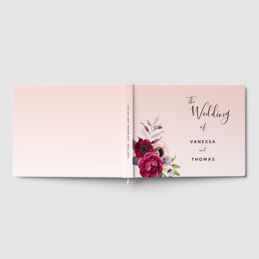 バラ結婚金ゴールド赤面ピンクブルゴーニュ花模様 ゲストブック (全面)