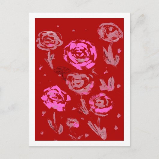 バラ絵画の赤い背景抽象芸術 ポストカード (正面)