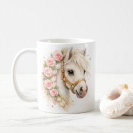 バラ編み込みのホワイトホースの水彩陶磁器マグカップ コーヒーマグカップ