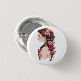 バラ編み髪フローラTシャツ 缶バッジ