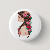 バラ編み髪フローラTシャツ 缶バッジ (正面)