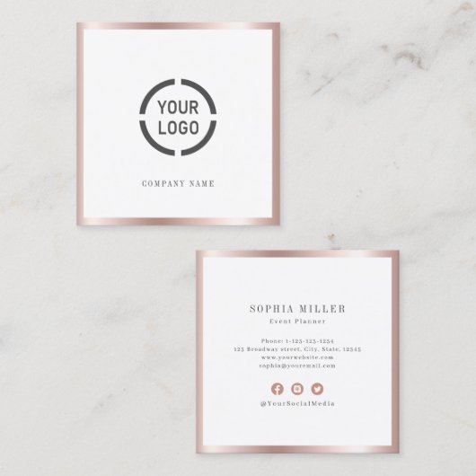 バラ縁ど金ゴールドカスタム会社ロゴプロフェッショナル スクエア名刺 (正面/裏面)