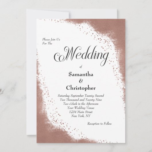 バラ縁ど金ゴールドグラムきらきら光るエレガモダンントウェディング 招待状 (正面)