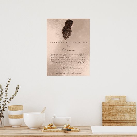 バラ美容院メイクアップ目発汗価格表 ポスター (キッチン)