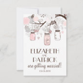 バラ色とグレーの花模様のメイソンジャー　結婚式出欠確認カード 出欠カード (裏面)