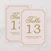 バラ色とゴールドの幻想的なスクリプトテーブルナンバーズカード 招待状 (正面/裏面)
