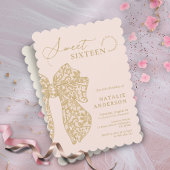 バラ色とゴールドの花柄レースのリボンがついたスイート16のドレス 招待状