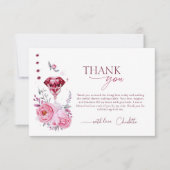 バラ色とダイヤモンドのブライダルシャワー サンキューカード (正面)