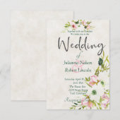 バラ色と白の水彩花のウェディング招待状 招待状 (正面/裏面)