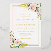 バラ色と金のフレーム ウェディング フォイル インビテーション 箔招待状 (正面)