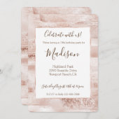 バラ色のきらきら輝くグリッター 招待状 (正面/裏面)