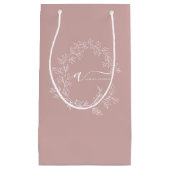 バラ色のほのかなピンクのモダンなスクリプトの女の子らしいイニシャルネーム スモールペーパーバッグ (正面)