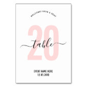 バラ色のエレガントなカリグラフィー テーブル ナンバー サイン テーブルナンバー (正面)
