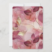 バラ色のエレガントなゴールドの葉の花嫁のシャワーパーティ 招待状 (裏面)