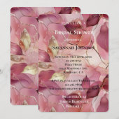 バラ色のエレガントなゴールドの葉の花嫁のシャワーパーティ 招待状 (正面/裏面)