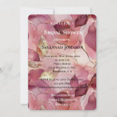 バラ色のエレガントなゴールドの葉の花嫁のシャワーパーティ 招待状 (正面)