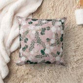 バラ色のカーキ色の綿花の花  緑の草木  素朴な ぼろぼろの クッション (ブランケット)