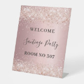 バラ色のキラキラ輝くウェルカムルームナンバー 台座サイン (正面)