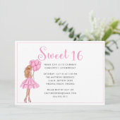 バラ色のグリッターが輝くモダンなスイート16の誕生日パーティー 招待状 (スタンド正面)
