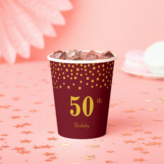 バラ色のゴールドの紙吹雪とエレガントな50歳の誕生日 紙コップ (インサイチュ)