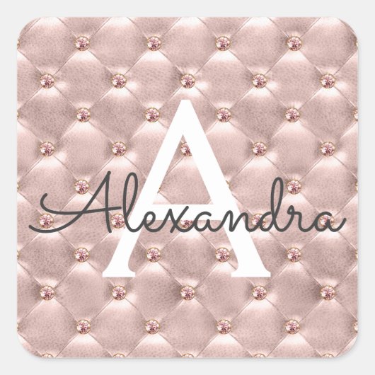 バラ色のゴールドエレガントヴィンテージモノグラム スクエアシール (正面)